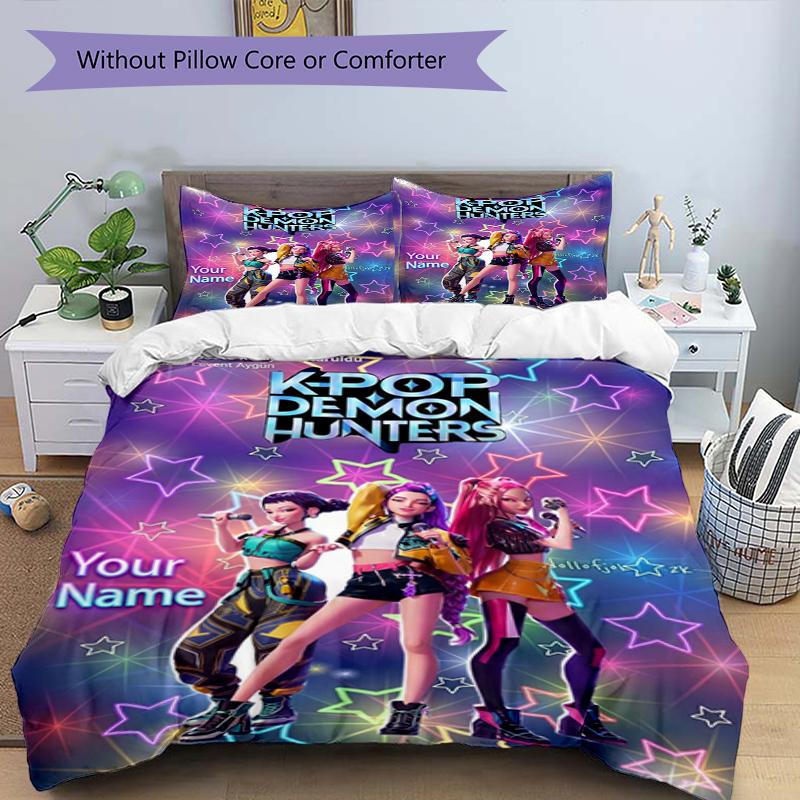 K-Pop Heroes Custom Name Text Print 1Pc Bedding Set Duvet Cover With Two Pillowcases Soft Bed Linen For Household Bedroom