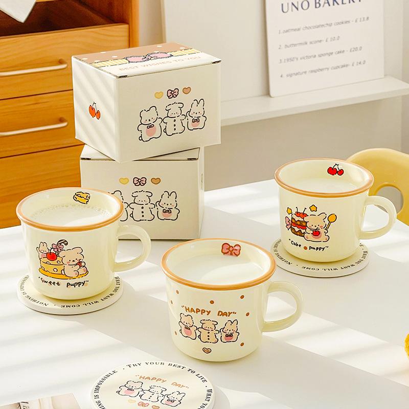 Милая чашка для завтрака с набором подставок Мультяшная керамическая чашка Подарок на день рождения Кружка Чашка для воды для девочки Сувенир