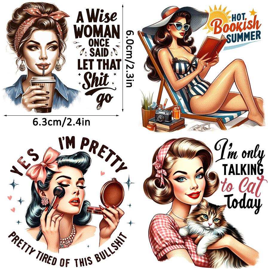 3Pcs Retro 80S Woman Sarcastic Housewife Diy Uv Dtf Rub On Transfer Stickers Craft Glass Mug Cup Wraps Junk Journal Scrapbooking