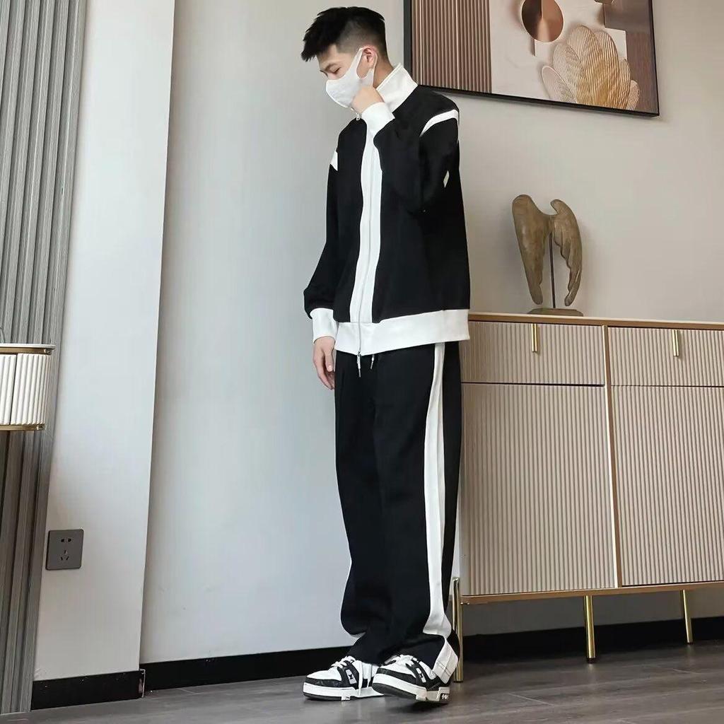 Мужской спортивный костюм большого размера с флисовой подкладкой - Свободный крой, Повседневная, Универсальная верхняя одежда для осени и зимы