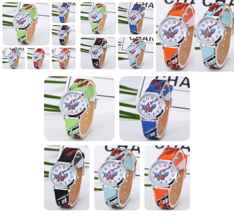 Trendy Spider Boys Watch Childrens Quartz Cartoon Pu Strap Wristwatch