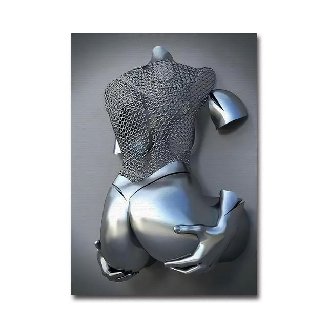 Metal Robot Abstract Art Sculpture Oil Painting Poster Exquisite Light Luxury Erotic Wall Decoration Painting Version