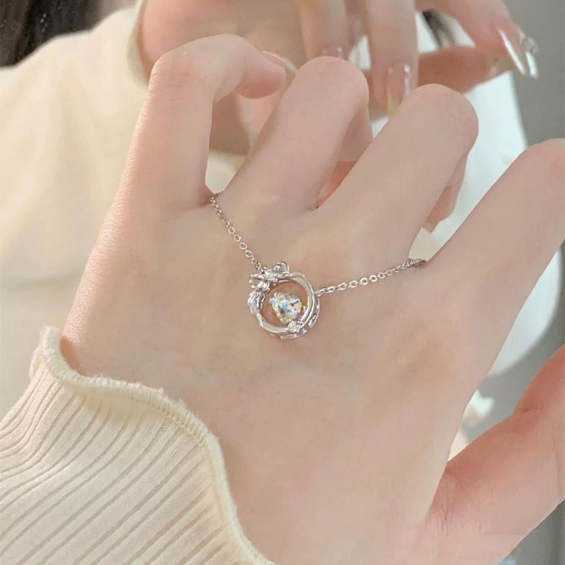 iF ME Элегантное кольцо ожерелье для женщин хрустальный бант сердце кулон ожерелья серебряная цепочка аксессуары ювелирные изделия