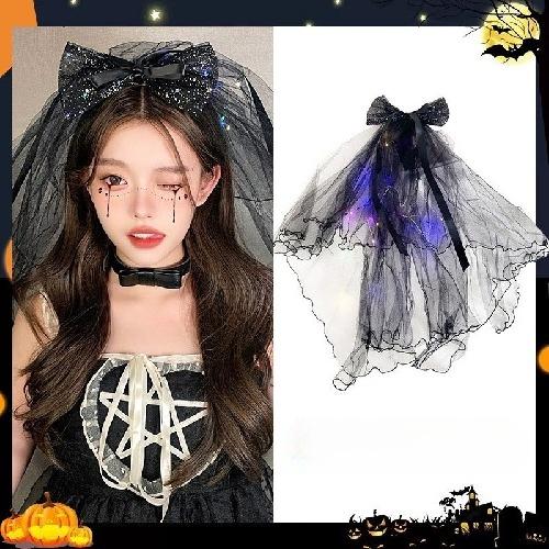 Halloween Veil Bow Hairpin Black 2025 New Holiday Dress Up Photo Props Large Headdress Hair Accessories