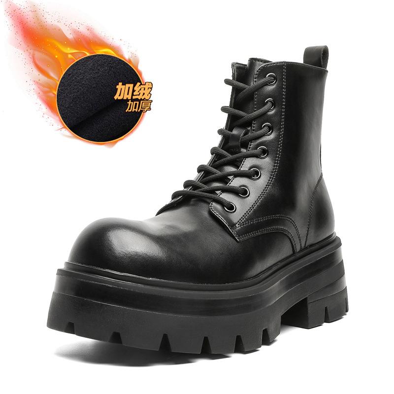 Ботинки Мартина на толстой подошве средней высоты черные в стиле инс тренд хулиганский красивый пара кожаные ботинки уличные универсальные ботинки 8632-J