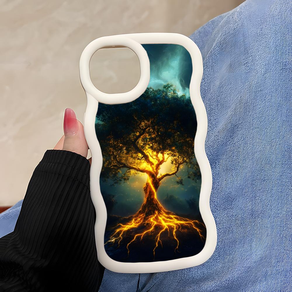World Life Tree Mobile Phone Case for iPhone 17 16 15 14 13 12 11 Air Pro Max Plus Wavy Edge TPU Colorful Cover Cover Pretty