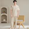 2025 весна-лето чистый хлопок однотонный мужской пижамный комплект с эластичной резинкой на талии для мальчиков пижамы с короткими рукавами и длинными штанами мягкая пижама домашняя одежда