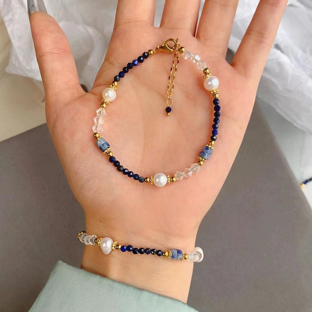 Новый дизайн 100% натуральный пресноводный жемчуг и лазурит 14K позолоченный женский набор для женщин Ожерелье Браслет Подарки