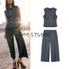 Spring and Summer New Linen Blend Pleated Vest 2746785 High Waist Wide Leg Casual Trousers 2834785