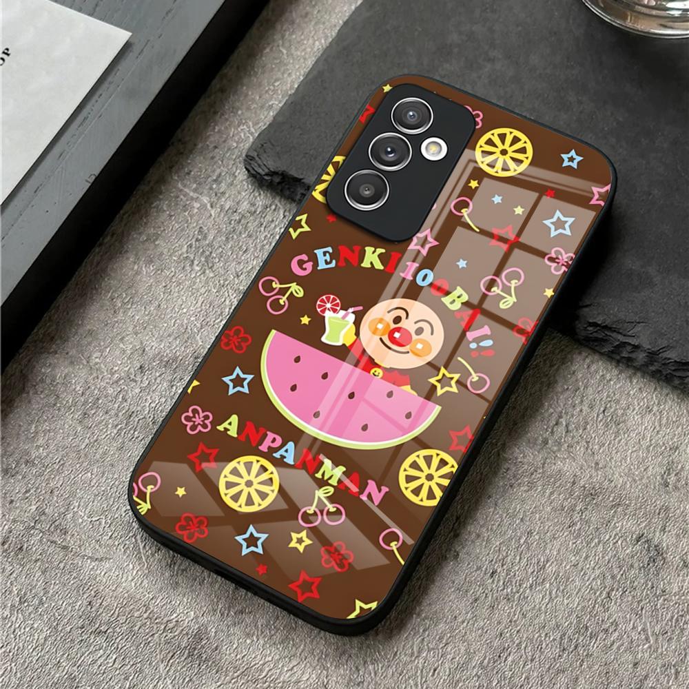 Чехол для телефона Samsung S25 Ultra S26 S23 S24 Plus S22 S20 S21 Fe A54 A34 A53 A16 Стеклянная крышка Мультяшный милый Анпанман