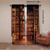 2Pcs Bookshelf Curtains Vintage Books Library Bookcase Print Bookshelf Room Decor Curtains Window Drapes For Living Room Bedroom