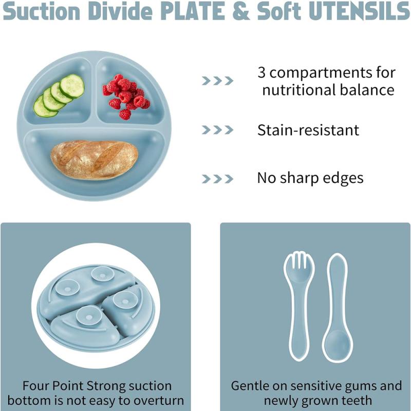 Children's Dishes Set Baby Silicone Tableware 6PCS Set Sucker Bowl Bib Cup Fork Spoon Set Maternal and Infant Supplies BPA Free