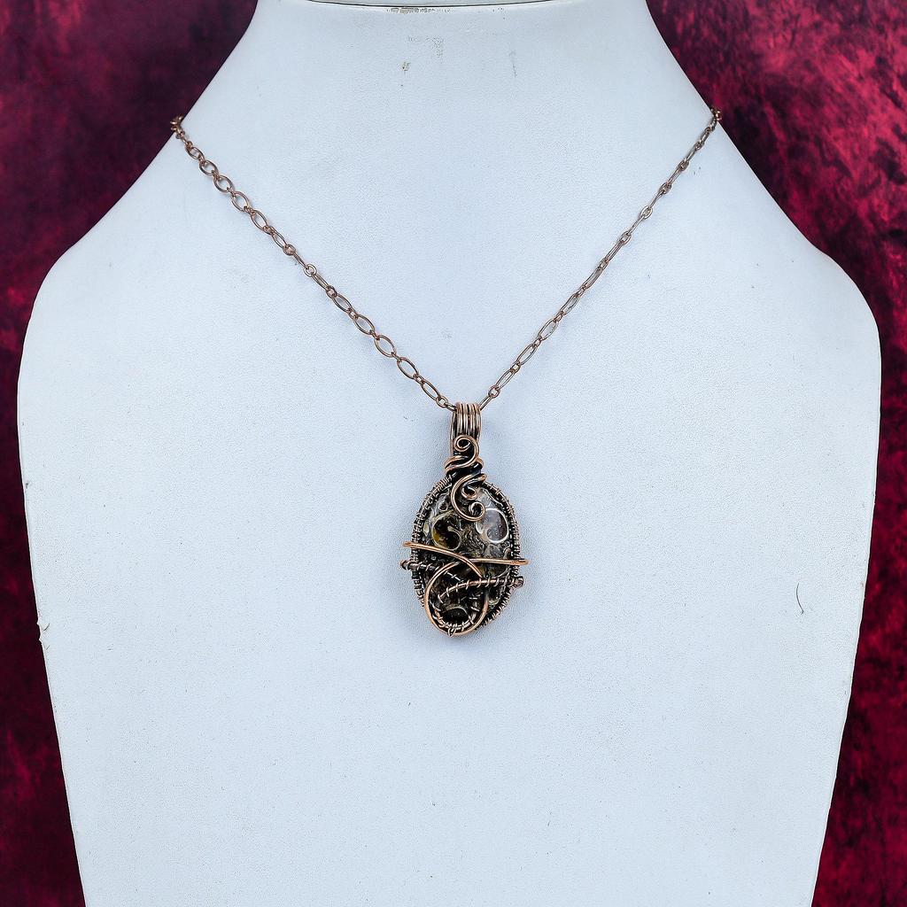 Кулон с агатом Туррителла Медная проволока Обернутое ювелирное изделие Ручная работа