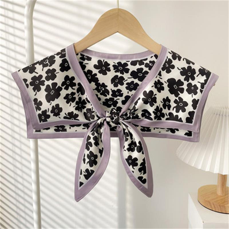 Summer Thin Fake Collar Small Silk Scarf Women'S Korean Version Of Versatile Ins Trendy Shirt With Vest T-Shirt With Shoulder Shawl Autumn