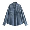 Модный стиль 2023 Осень Новое поступление Женская Ретро Свободного кроя Декорация карманами Джинсовая куртка-рубашка 3175044 427