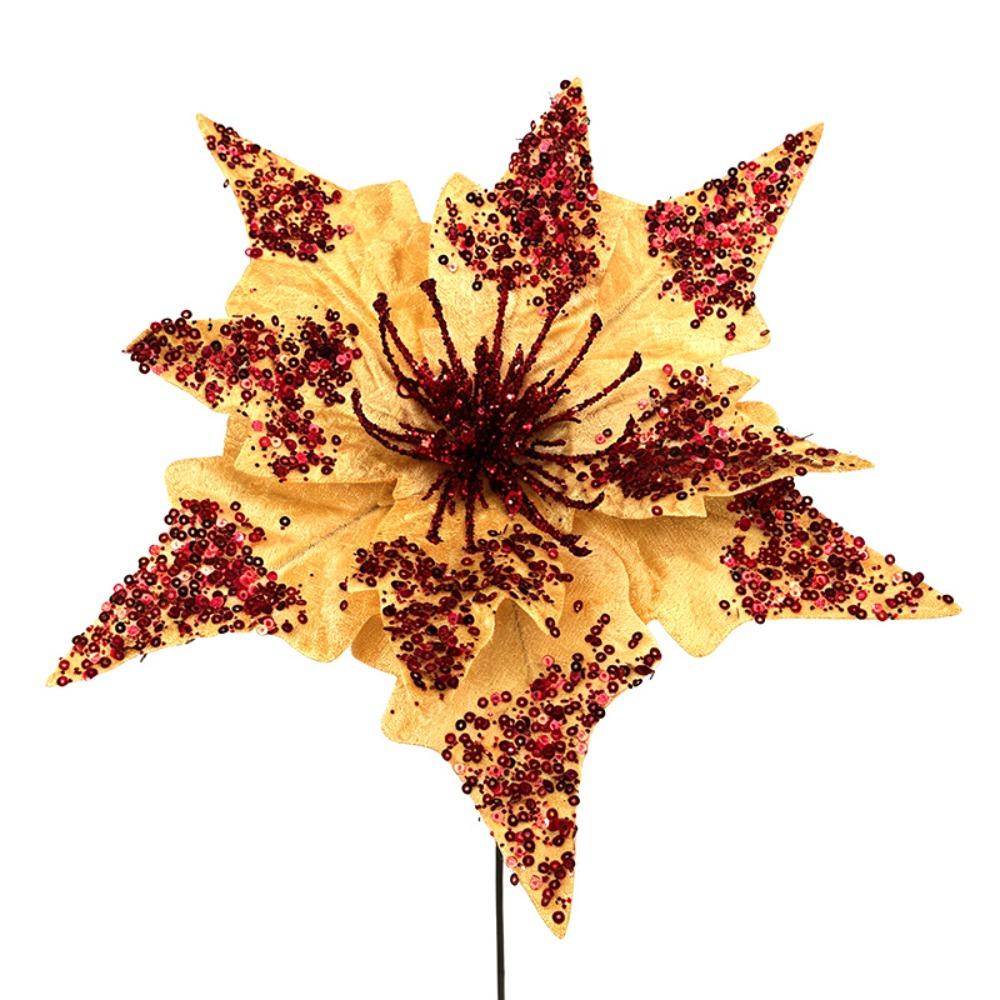 Realistic Artificial Christmas Flower Sequined Simulation Glitter Flower Tabletop Display