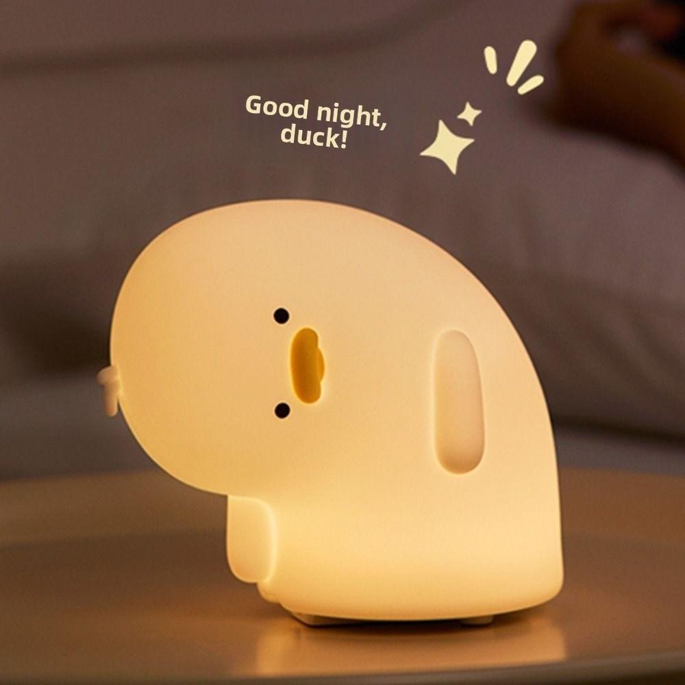 Warm White Light Duck LED Night Light USB Charging Timing Duck Silicone Lamp Slap Control 3-Level Adjustable