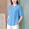 Женская короткая летняя повседневная модная блузка в этническом стиле с вышивкой, с коротким рукавом, литературная винтажная рубашка