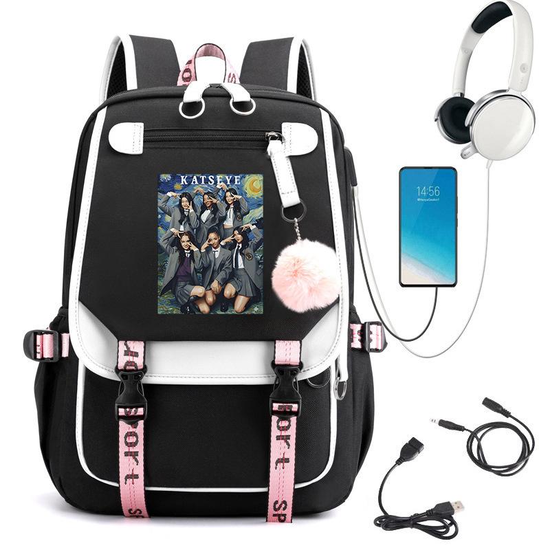 KATSEYE K-Pop Girl Group Backpack for School Student Trendy Personality Water-Resistant Large Capacity Travel Daypack 60123-3