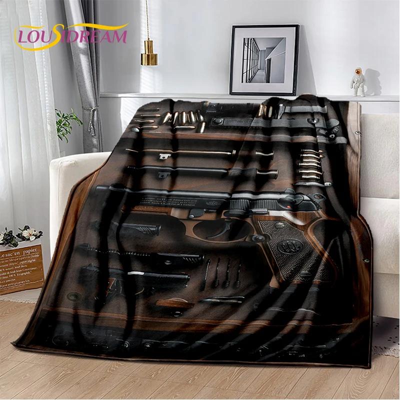 2025 New Retro Guns Pistol Ammunition Bullet Cartridge AK M4 Soft Flannel Blankets,Throw Blanket for Picnic Beds Sofa Bedroom