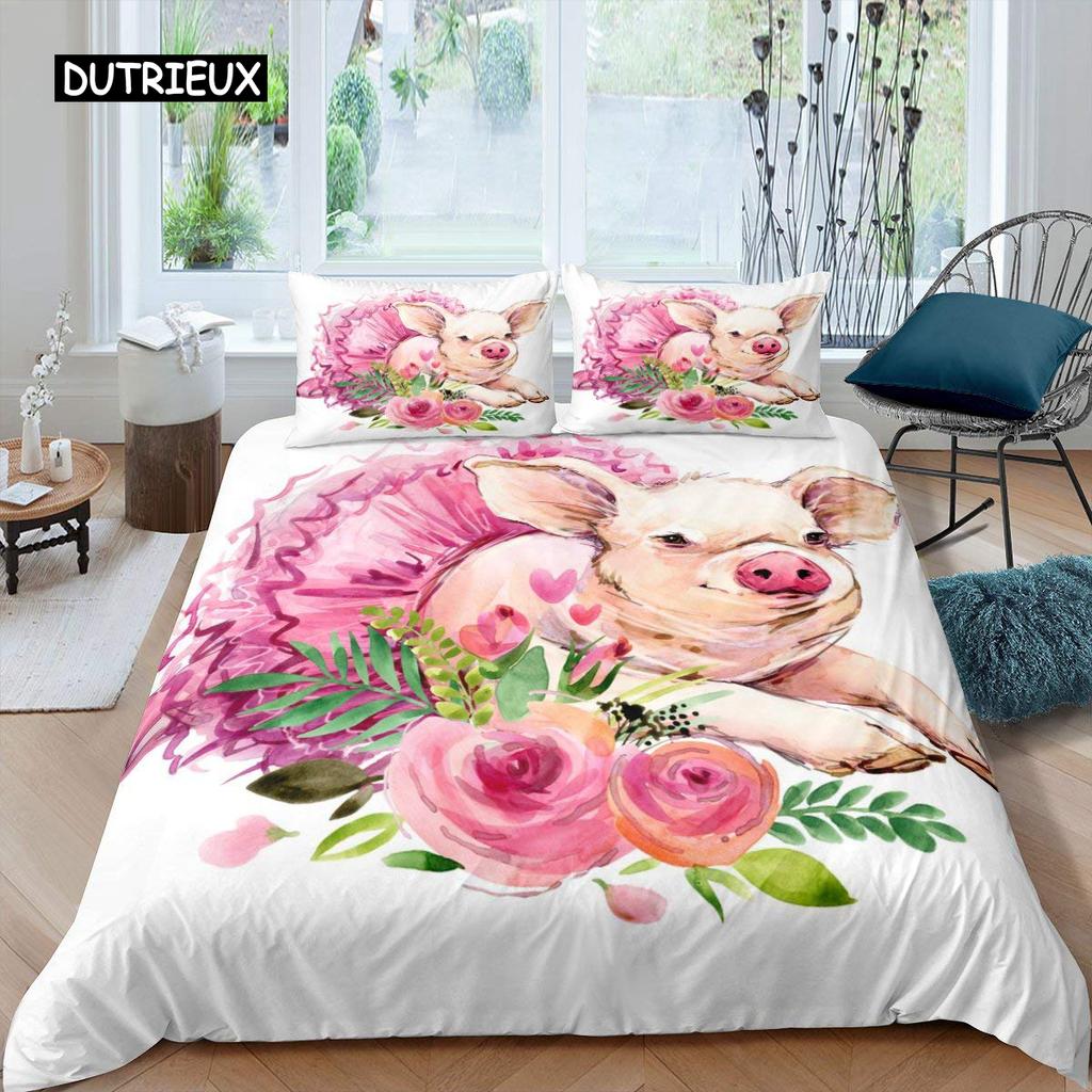 Комплект постельного белья с изображением свиньи, комплект постельного белья с изображением милой свиньи, пододеяльник King Size с изображением зоопарка, одеяло Happy Farm Animal с застежкой-молнией для ребенка