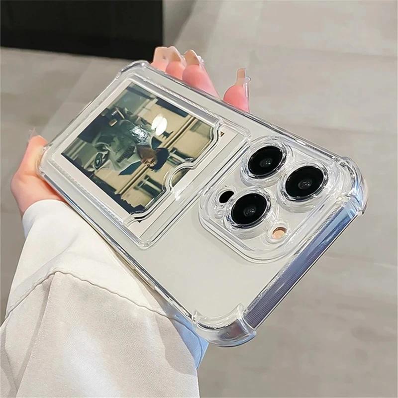 Transparent Card Bag Holder Phone Case For For Iphone 11 12 13 14 15 16 17 Pro Max Plus AIr Wallet Shockproof Cover