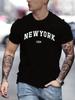 Men's Summer Fashionable Casual Loose Plus Size New York Usa 3D Printed Slim Fit Sports Round Neck Short Sleeved Mens T-shirt