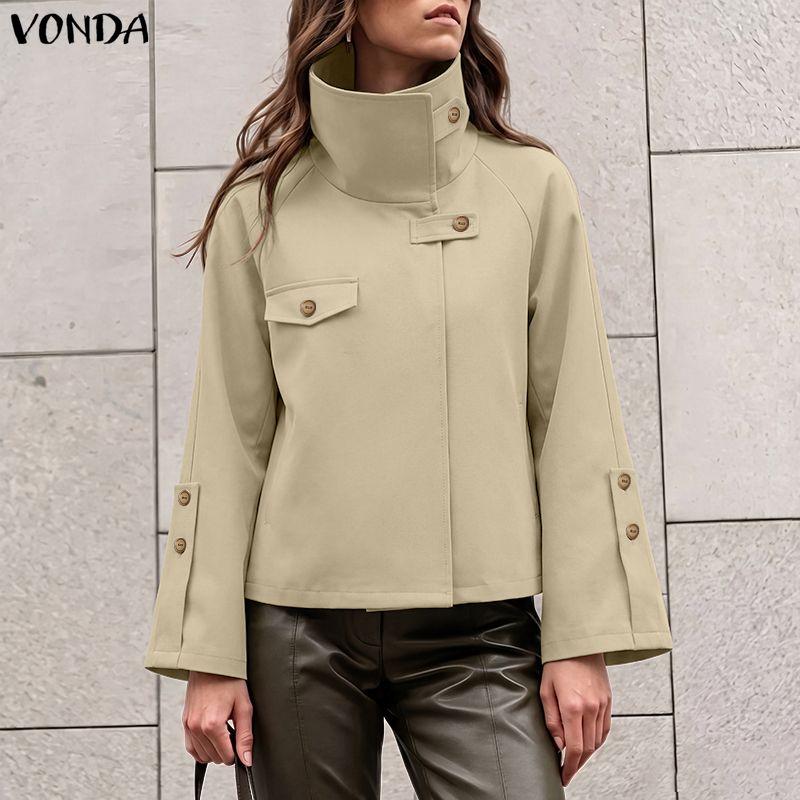 VONDA Осенняя Весенняя Женская Куртка Стойка На Пуговицах С Длинным Рукавом Повседневная Свободная Короткая Куртка Карго Тонкие Пальто
