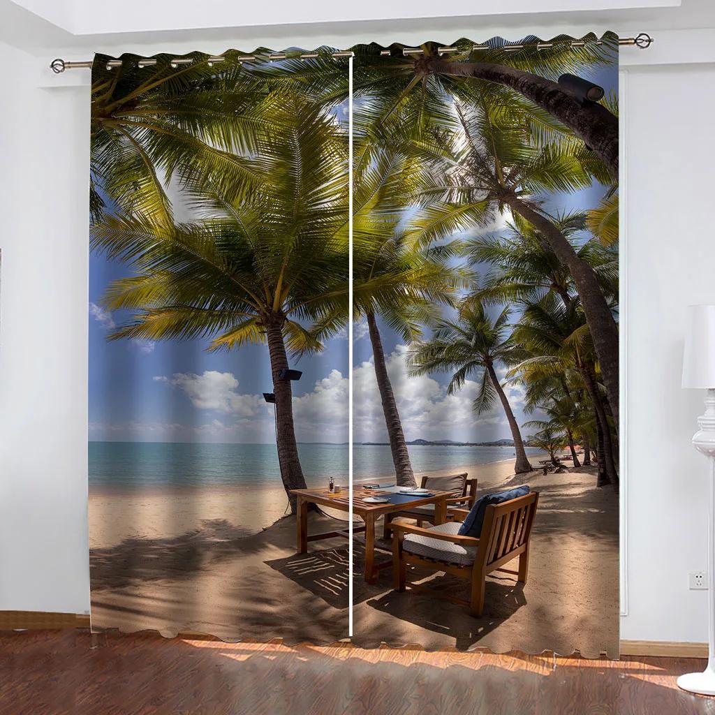 2 шт. шторы с изображением природы, леса, реки, для спальни, балкона, гостиной, занавеска для окна с принтом зеленого леса