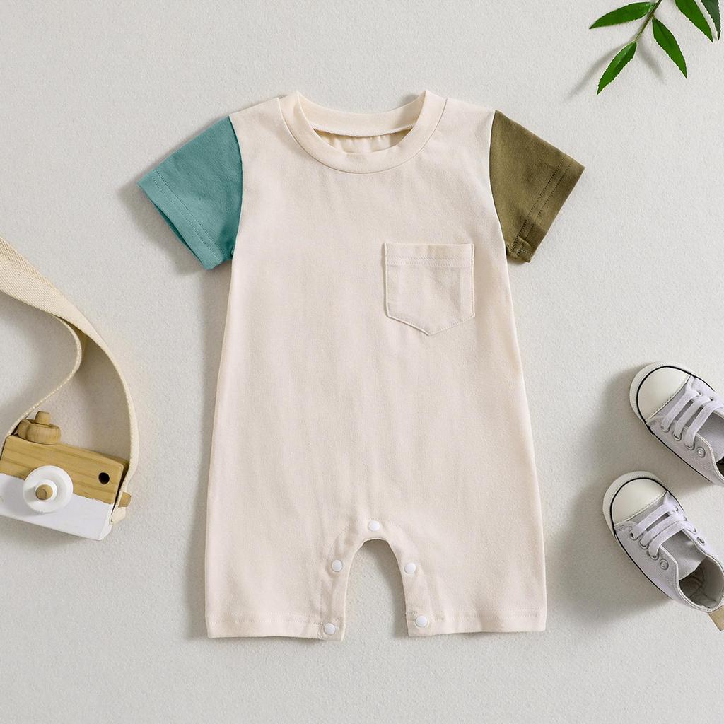 Summer Outfit One Piece Clothes Infant Newborn Baby Boy Romper Jumpsuit Short Sleeve Bodysuit Overalls Patchwork Shirt