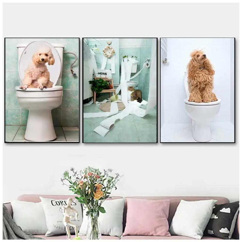 Funny Animal Dog Read Newspaper Oil Painting on Canvas Wall Art Poster Prints Wall Art Picture for Bathroom Toilet Decoration