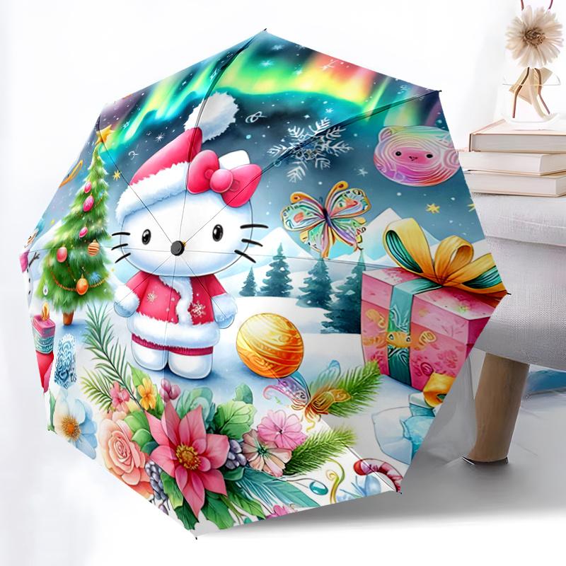 1pc Hello Kitty Christmas Edition Automatic Opening/Closing Umbrella with Foldable Design, 8-Rib Iron Frame, Outdoor Use, Festive Gift for Fans, Trave