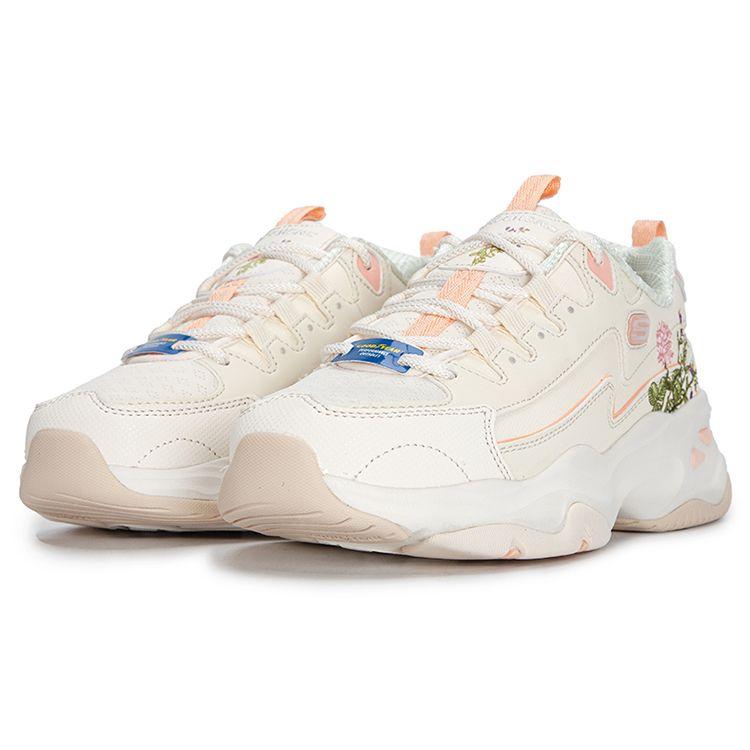 Skechers DLites 4.0 Ткань Кожа Сетка Вышитый Цветочный Спортивная Амортизация Нескользящая Износостойкая Низкие Папины Кроссовки Женская кроссовка 896138-NTPH