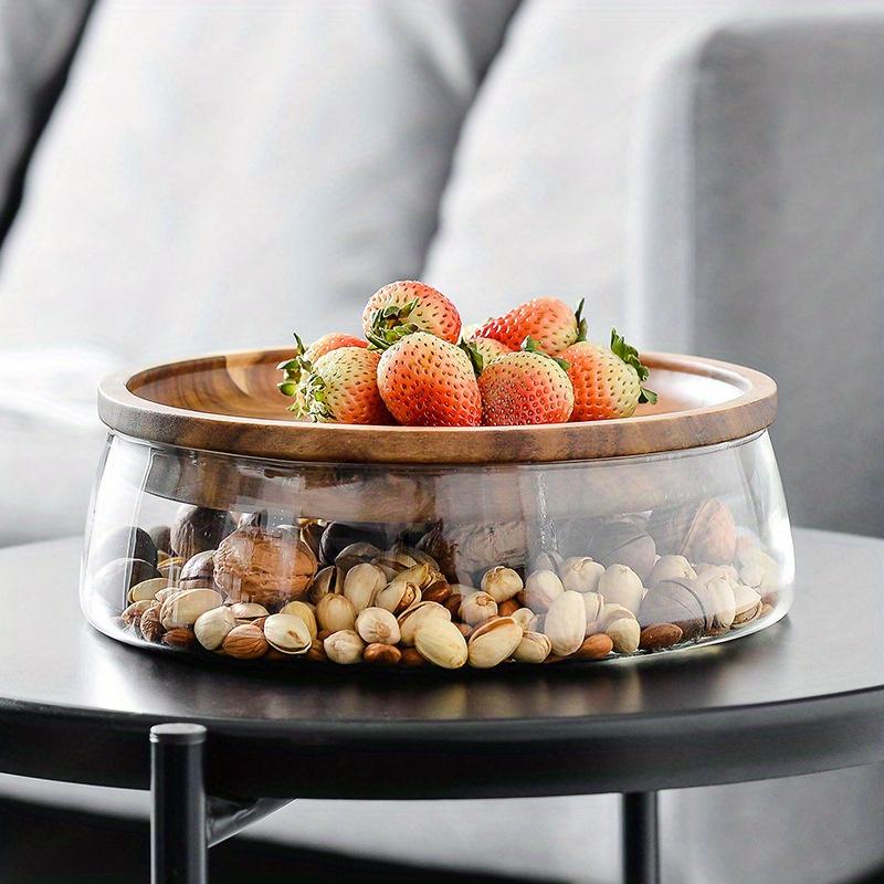 1pc Food Container Creative Glass Food Storage Containers With Wooden Lid Kitchen Snack Jat Fruit Container Candy Jar Nut Sundries Storage Organizer F