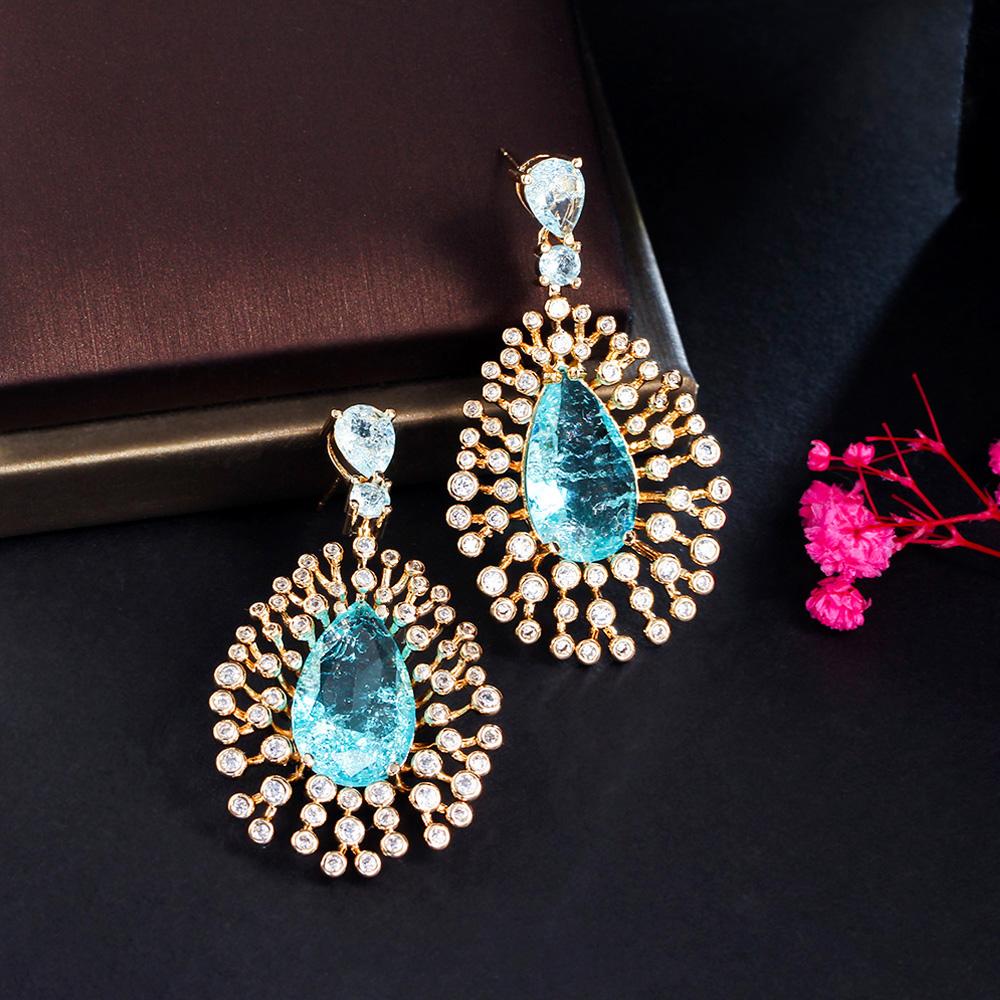 Высококачественные ювелирные изделия для ужина CMM, светло-зеленые золотые серьги AAA + циркон, большие серьги-капли