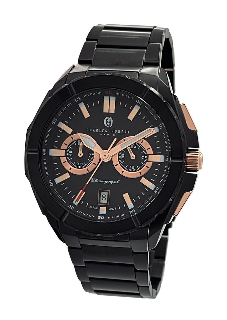 Charles Hubert Men's Chronograph Date Watch 4033-B, Black