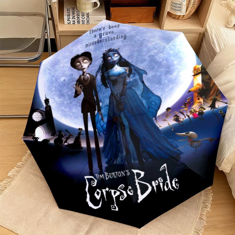 1PC Corpse Bride Moonlit Romance Automatic Umbrella - Suitable Travel Outdoor Portable Umbrella Birthday Gift Daily Essentials
