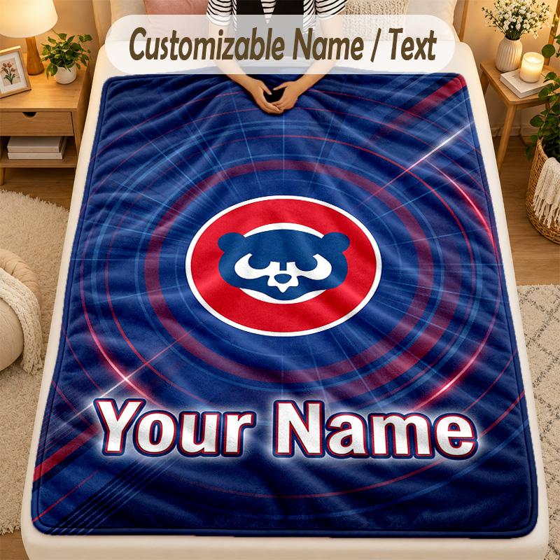 Flannel BlanketChicago Cubs Custom Name Text Personalized Soft Warm Throw Blanket Home Decor Gift