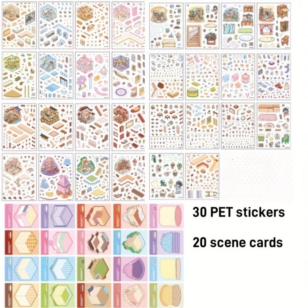 Набор 3D наклеек 20 в 1 Сцена Капибара в домике Декоративные наклейки Пейзаж Книга наклеек Девочка