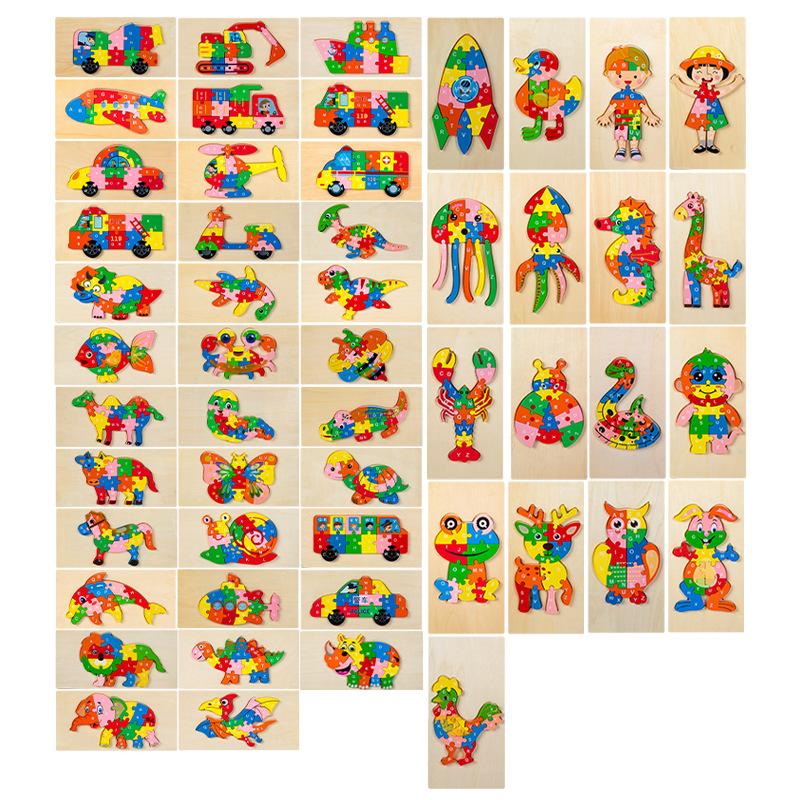 Kids Educational Wooden Animal Digital 3d Puzzle Early Learning Toy
