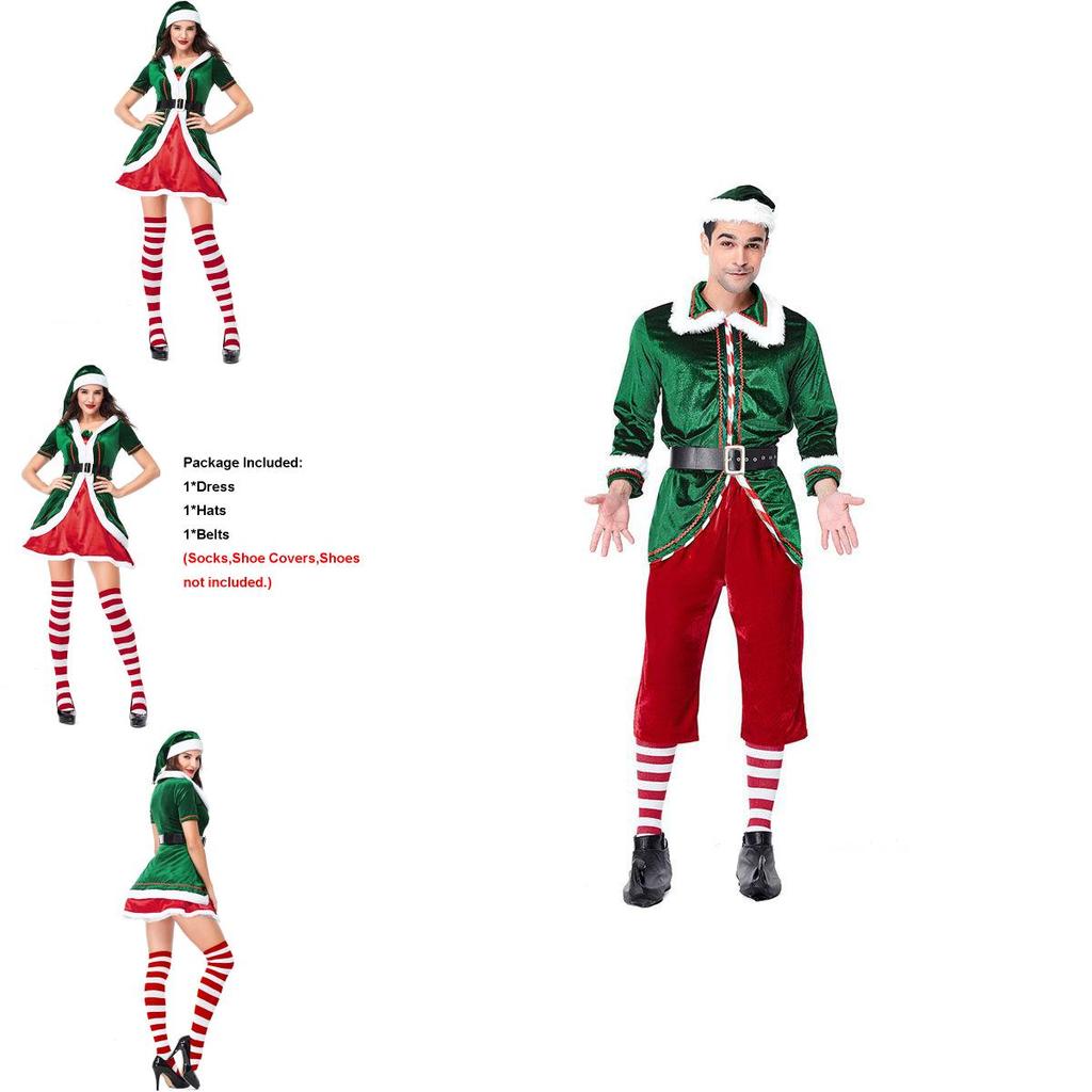 Роскошный взрослый рождественский костюм помощника эльфа Санты для праздничных вечеринок