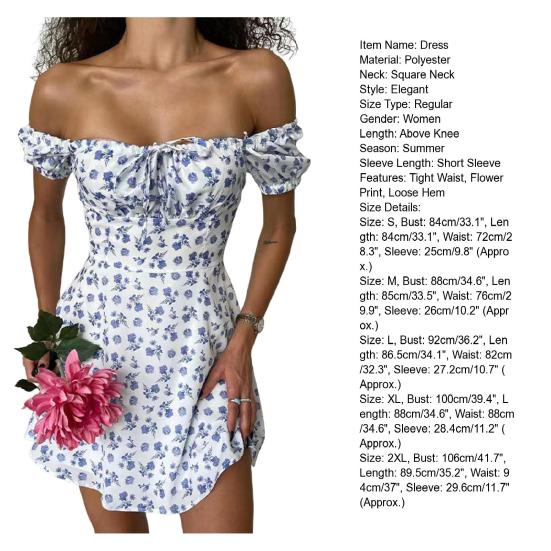 Женское платье квадратный вырез эластичное винтажное с высокой талией пуловер освежающий цветочный принт