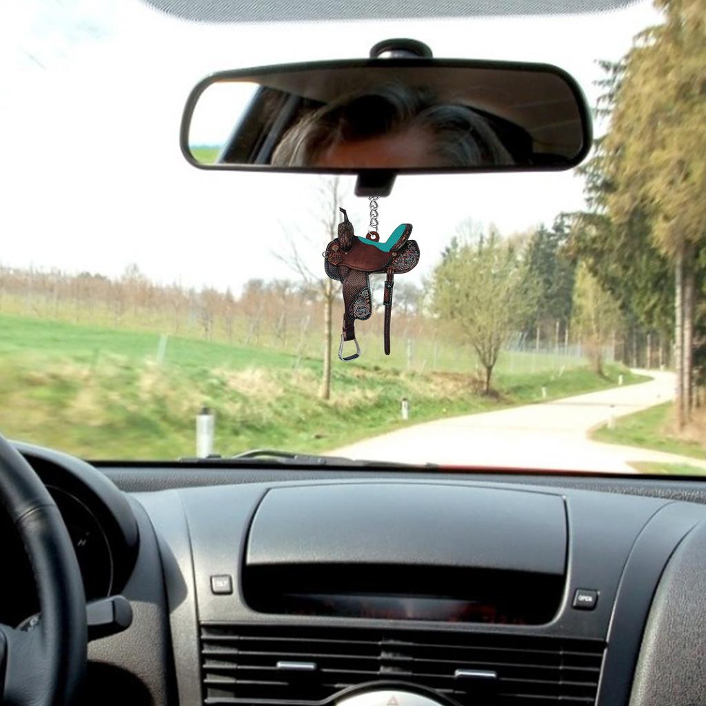 Saddle Acrylic Car Pendant Horse Saddle Keychain Western Horse Saddle Hangings Ornament Car Interior Decor Rear View Accessories