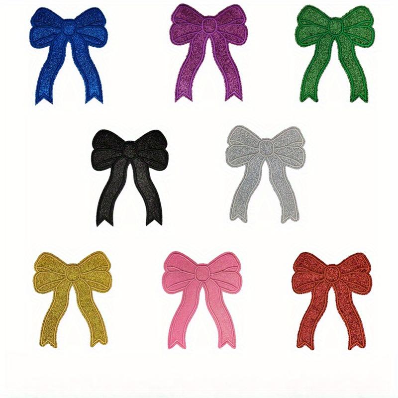 8pcs Colorful Bowknot Iron-On Patches,Green Geometric Knit Fabric Appliques, All-Season Polyester Clothing Decoration for Skirts.