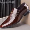 Men's Plus Size Crocodile Pattern Patent Leather Business Slip-On Shoes, Pointed Toe, Shiny Finish