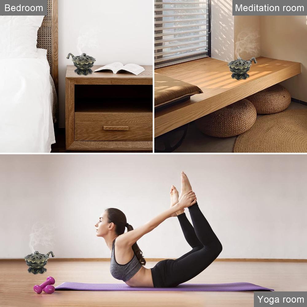 Курильница Zen Lotus с крышкой, 1 шт. — идеально подходит для студии йоги, домашнего декора и Рождества — включает в себя благовония из сандалового дерева и линейные благовония