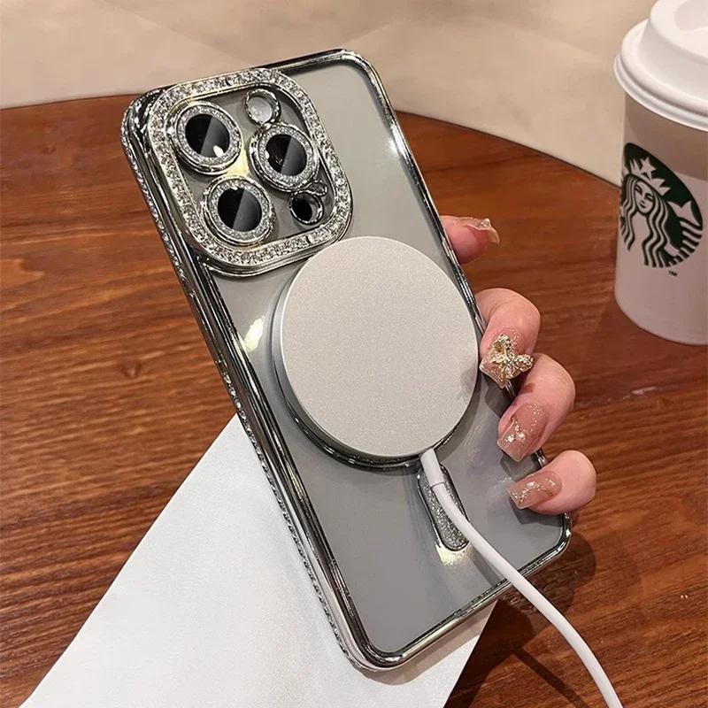Модный кристальный бриллиантовый магнитный прозрачный чехол для iPhone 16 15 14 13 12 11 Pro Max 16 Plus Magsafe беспроводная зарядка силиконовая крышка