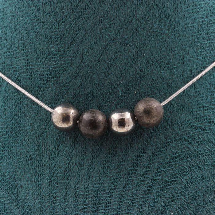 Pierres et Minéraux. Collier 4 perles Pyrite d'Espagne 8 mm. Chaine en acier inoxydable Collier femmes, hommes. Taille personnalisa