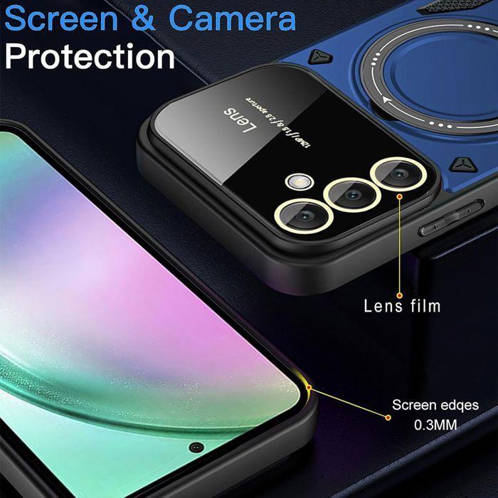 Coque pour Samsung Galaxy A37 5G, Protection Antichoc avec Cercle Magnétique Rotatif - Bleu Marine