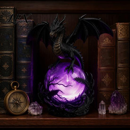 Magical Atmosphere Lamp Dragon Faux Crystal Ball Lamp, Gothic USB Night Light, Dark Fantasy Resin Light Decor for Desk Bedroom, Halloween Gift Lovers